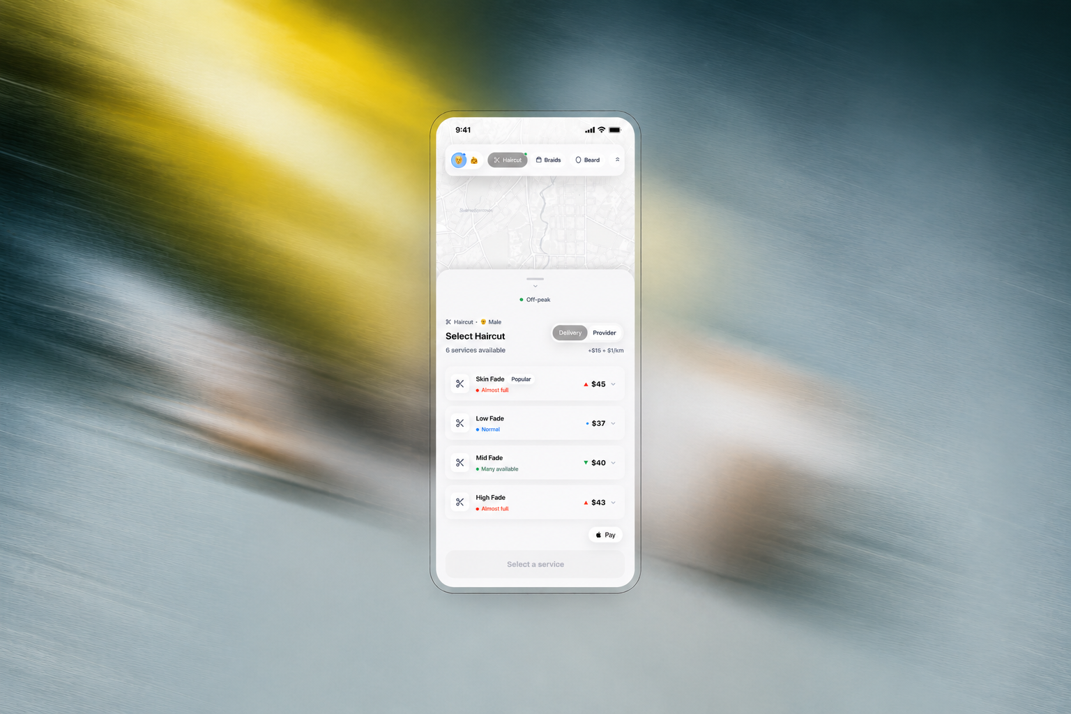 Fresh Up app — velg tjeneste